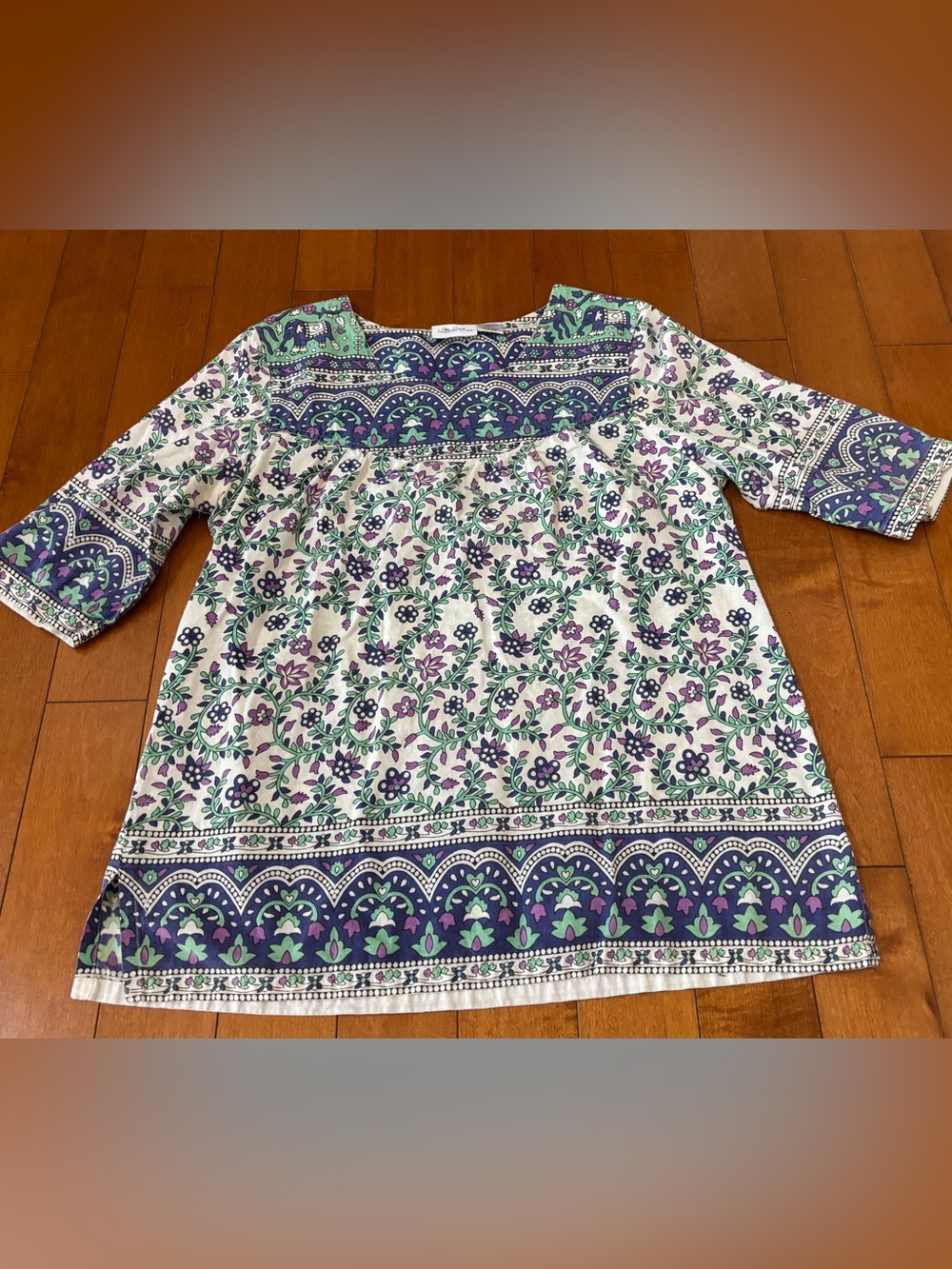 Vermont Country Store Women’s Small Boho Floral Peasant Top 100% Cotton